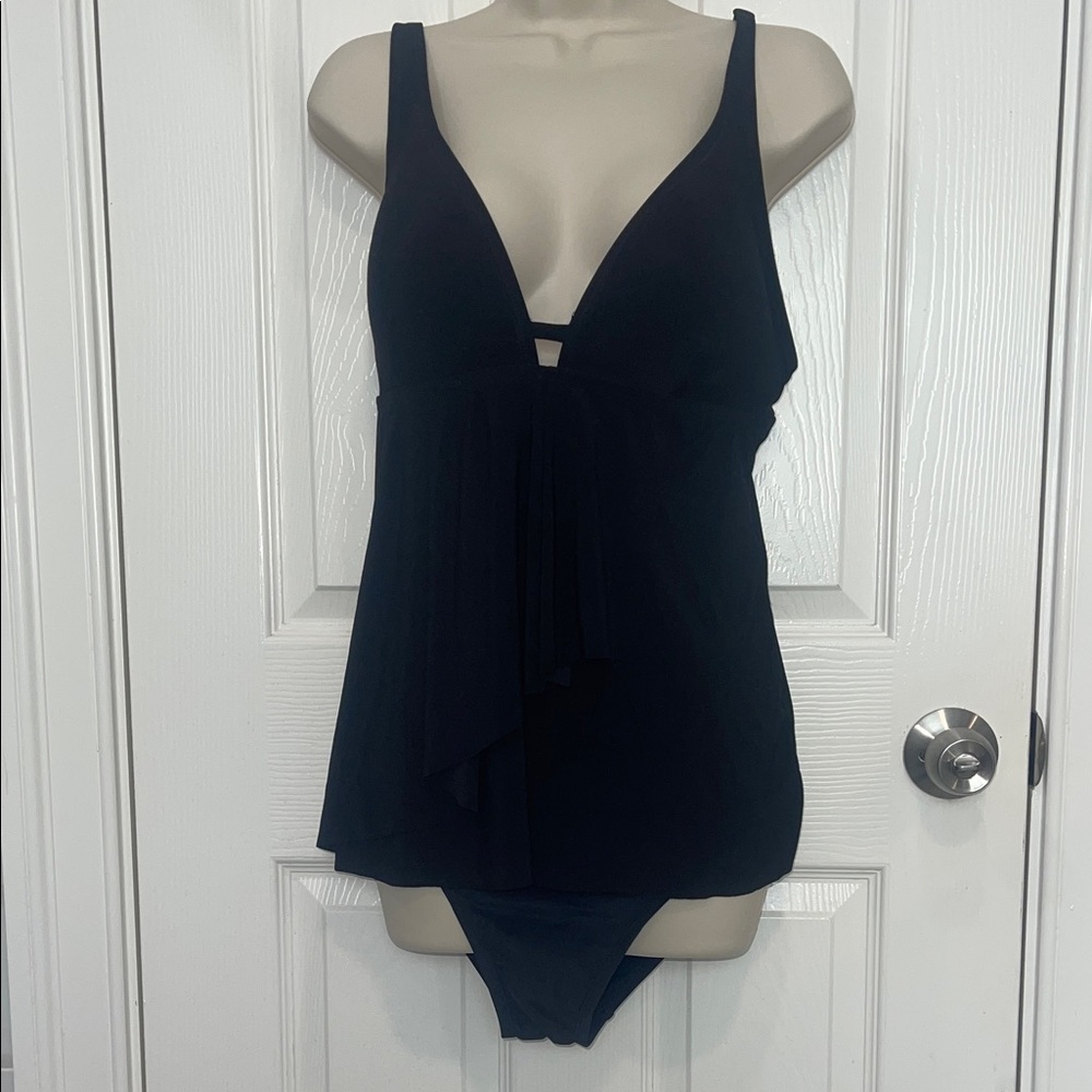 Beyond Control Solid Front Cascade Tankini Top In… - image 1